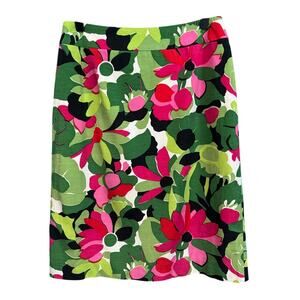 Talbots Silk Blend Abstract Green & Pink Floral Stretch Lined Pencil Skirt 2